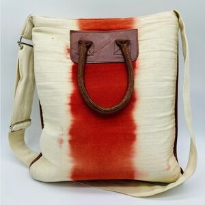 Mercado Global Handmade Guatemala Tie Dye Cotton Leather Trim Tote Bag Crossbody